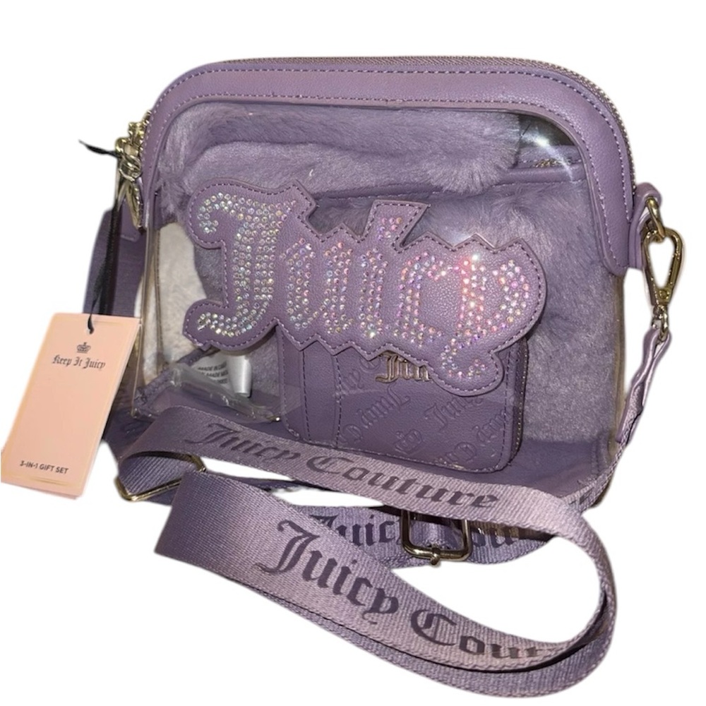 Juicy Couture 3 Pc Clear Dome Crossbody Bag Set Dusty Violet NWT $99